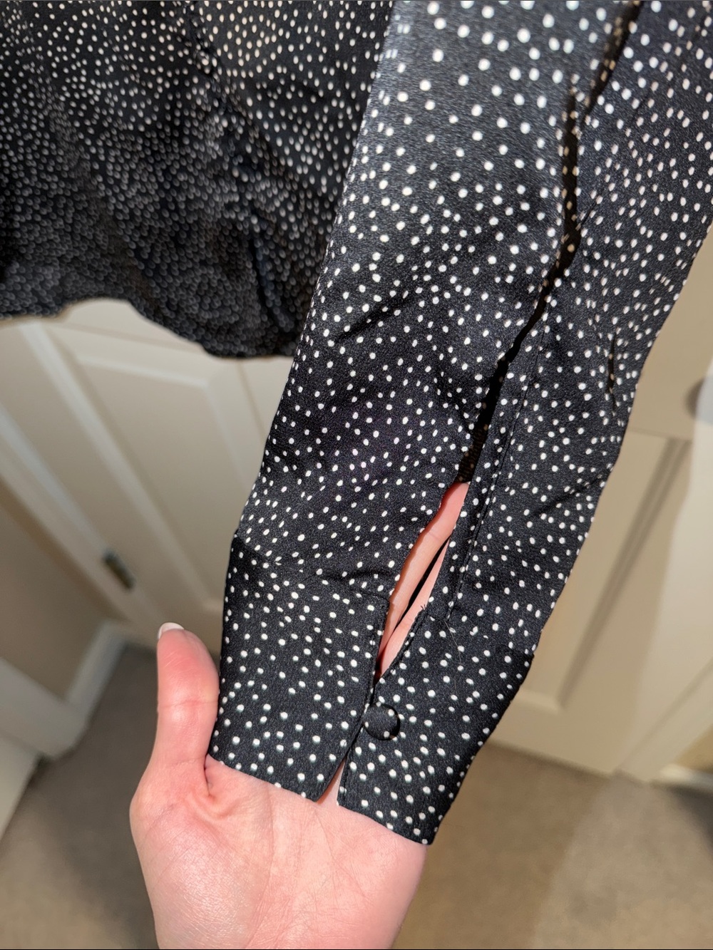 Express Black Polka Dot Ruffle-Neck Blouse - Picture 7 of 9